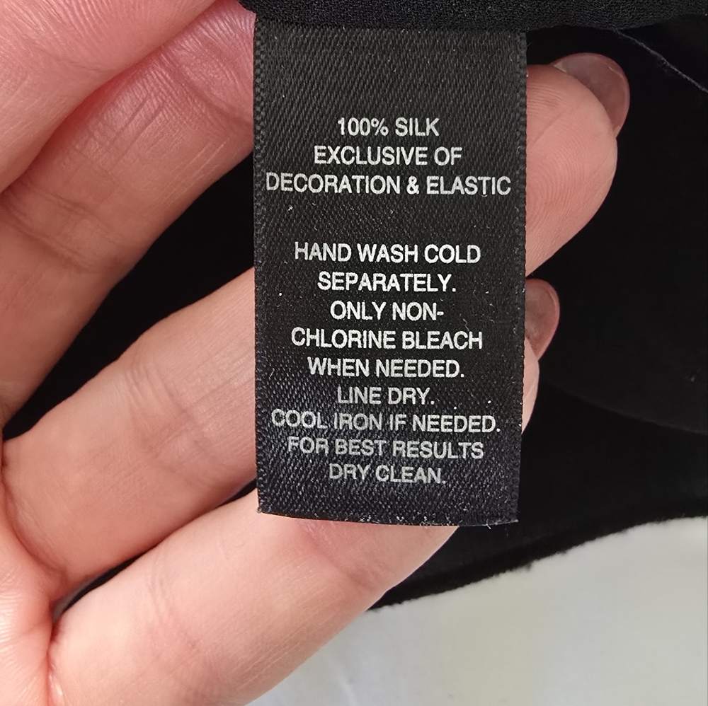 White House Black Market | Silk Black Ruffle Blouse - Picture 7 of 7